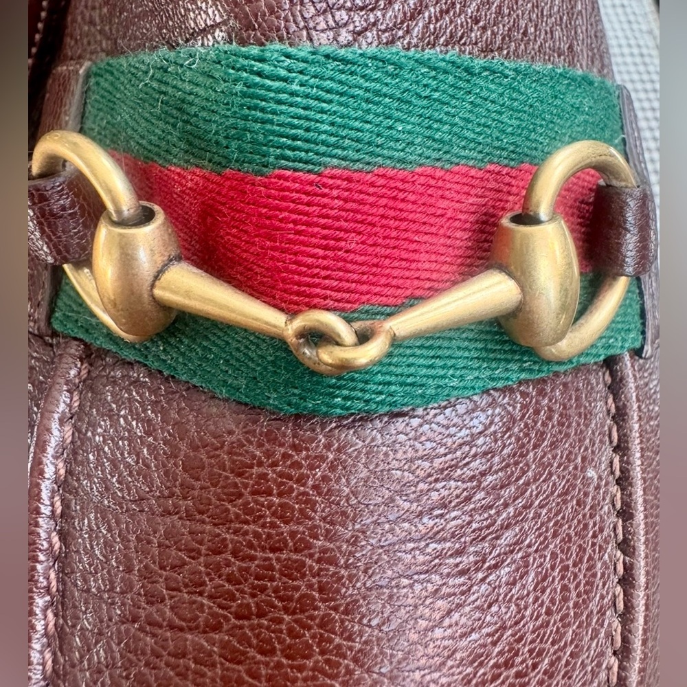 Gucci-Brown Leather Bonny Loafers-G/R/G Web,Gold HB & Collapsible Heel  10.5 - Picture 9 of 14